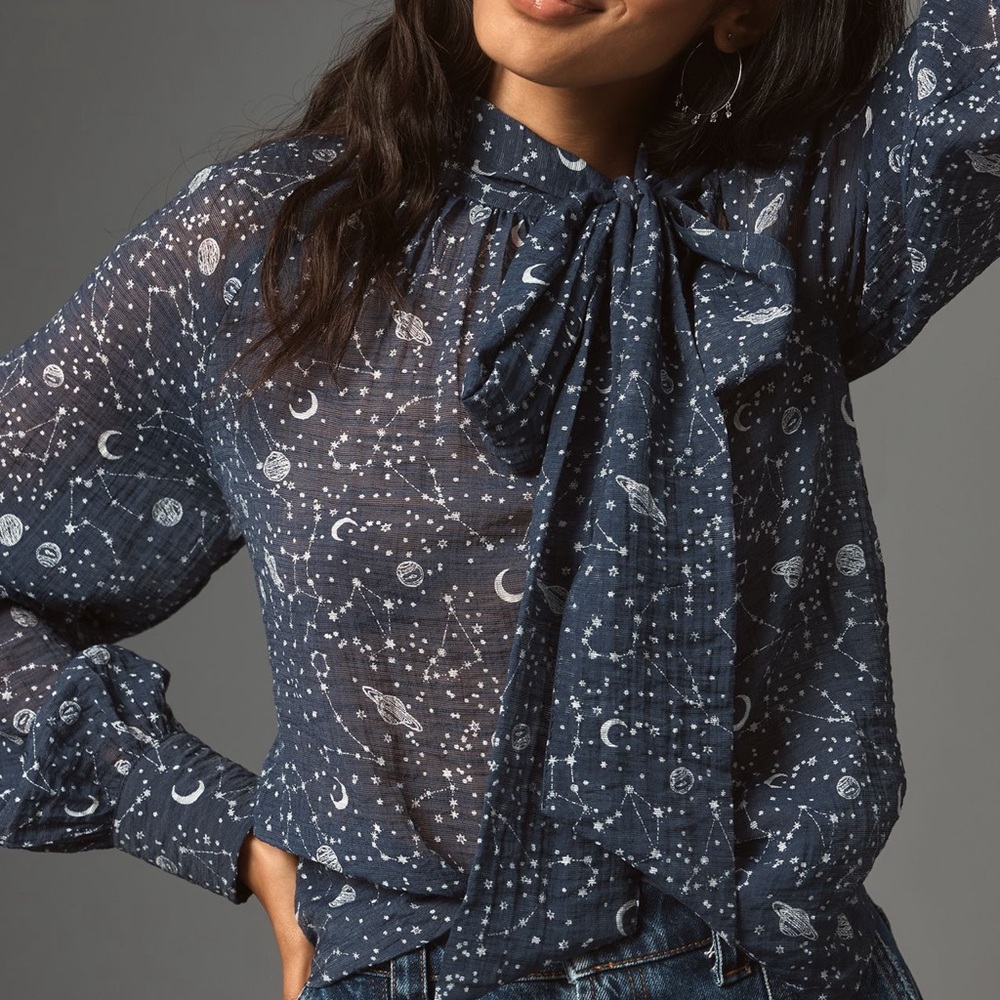 Anthropologie Navy Starry Blouse